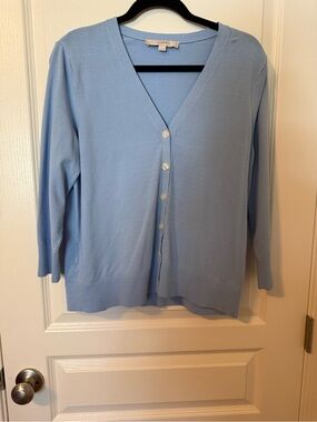 LOFT Sky Blue V-Neck Button-Up Cardigan